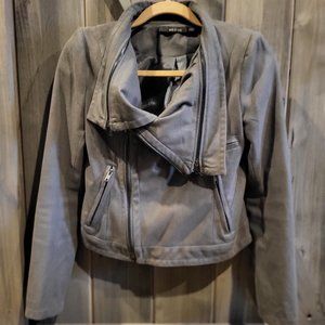 Ark & Co Gray Asymmetrical Zip Faux Suede Small Moto Jacket
